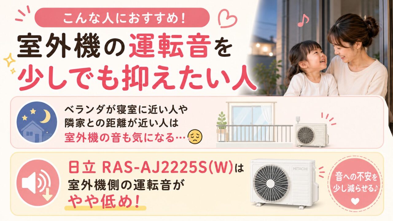 室外機の運転音を抑えたい人に向く日立 RAS-AJ2225S(W)