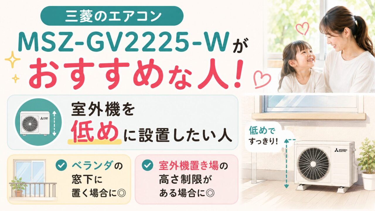 室外機を低めに設置したい人に向く三菱 MSZ-GV2225-W
