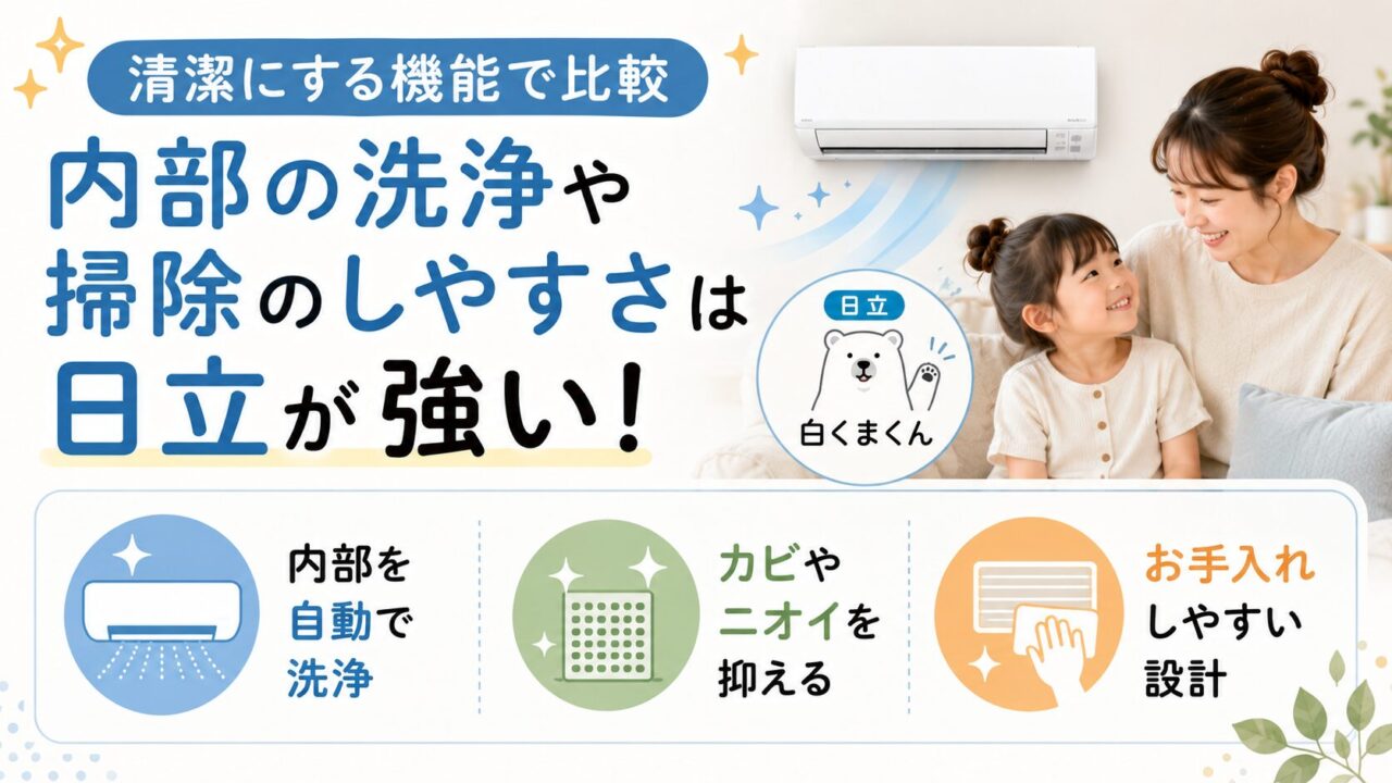 清潔にする機能で比較｜内部の洗浄や掃除のしやすさは日立が強い