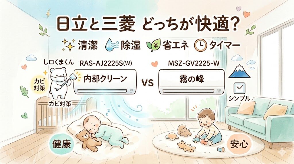 日立RAS-AJ2225S(W)と三菱MSZ-GV2225-Wの違いに関するよくある質問