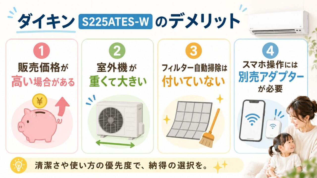 ダイキンS225ATES-Wの価格と室外機の設置性に関する注意点