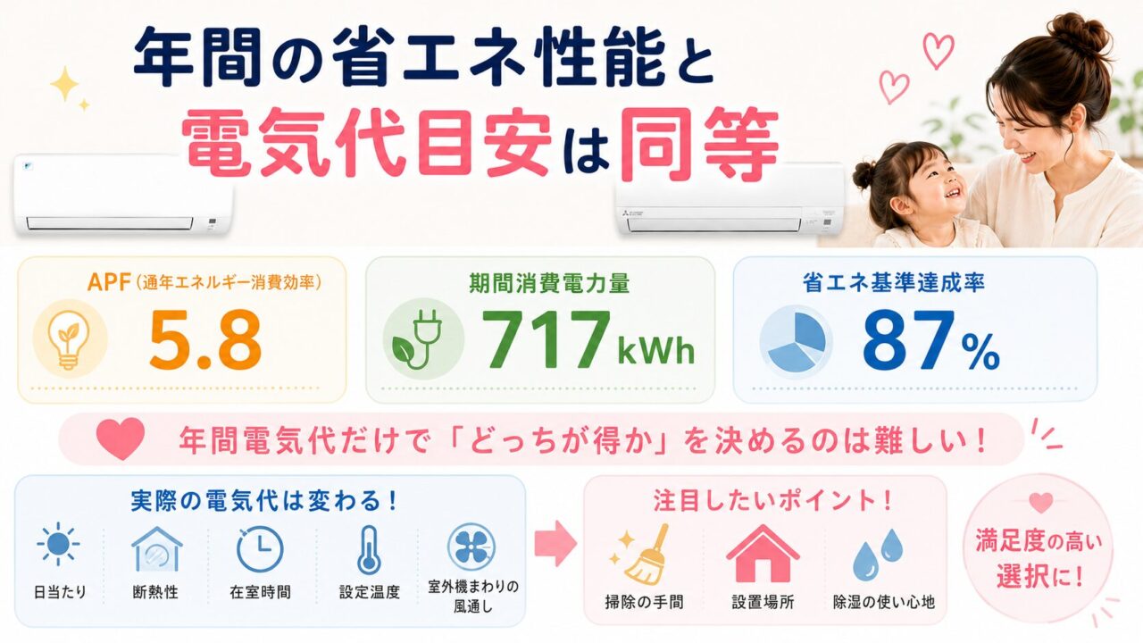 ダイキンS225ATES-Wと三菱MSZ-GV2225-Wの年間電気代比較