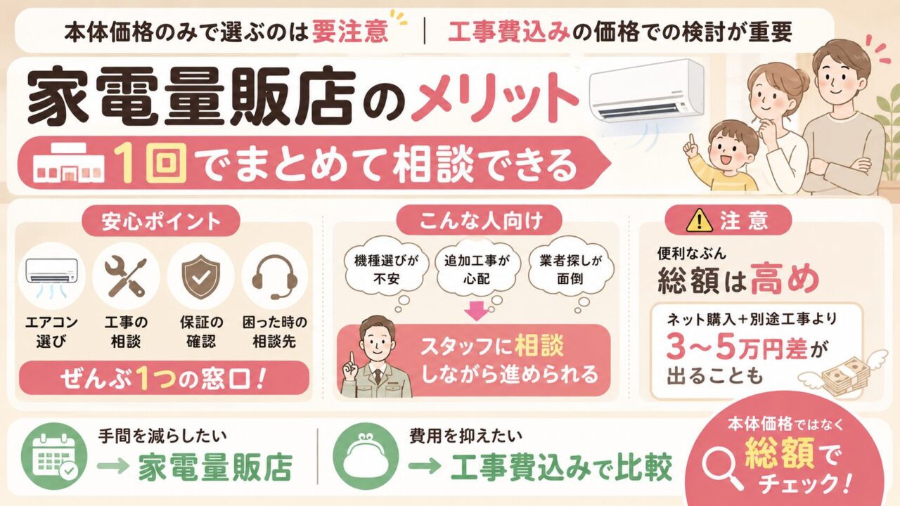 家電量販店で買うメリット：１回でまとめて話ができる