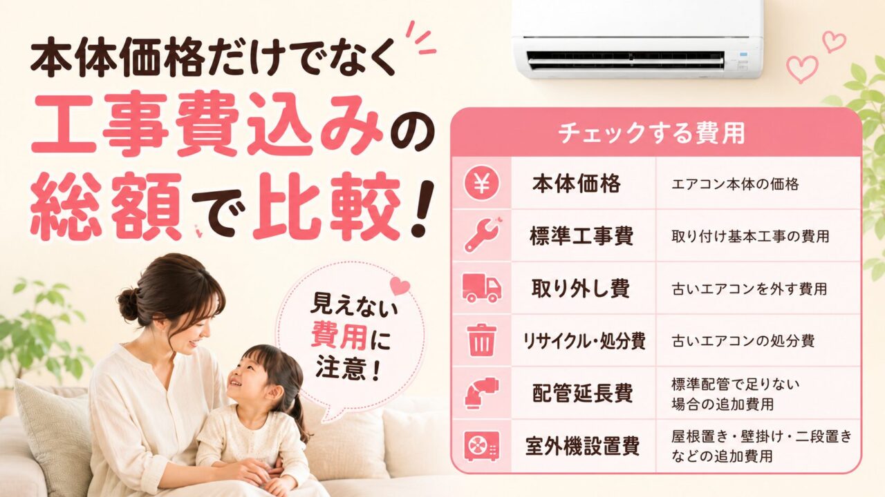 エアコンを工事費込みの総額で比較するポイント