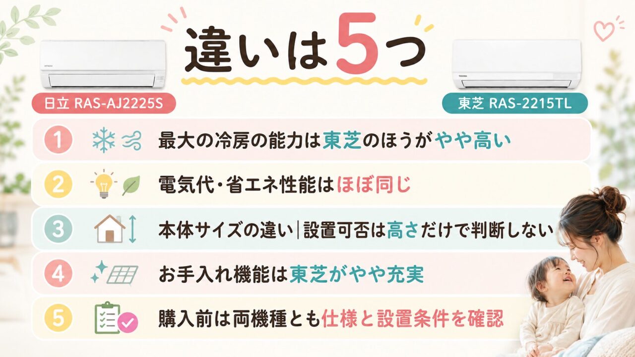 日立RAS-AJ2225Sと東芝RAS-2215TLの違い5つ