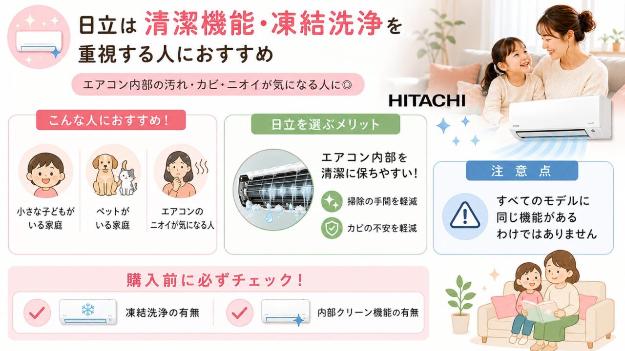 日立エアコンの清潔機能と凍結洗浄を重視した選び方